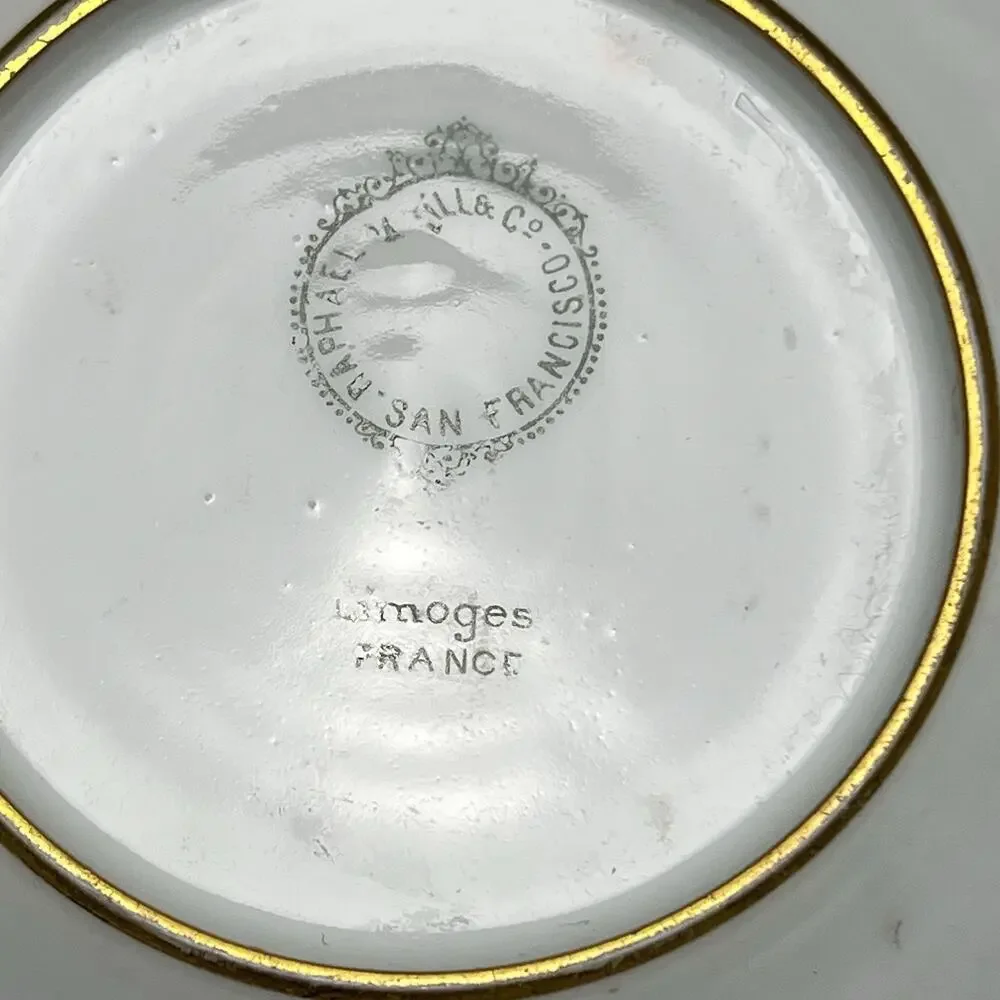 Limoges France Raphael Weill & Co San Francisco Gold Leaves Teacup & Saucer READ